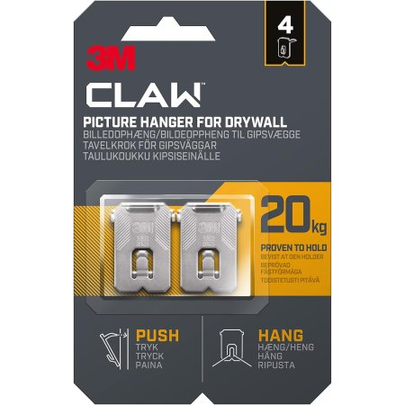 3M CLAW Tavelkrok Gipsvägg 20kg 4-pack