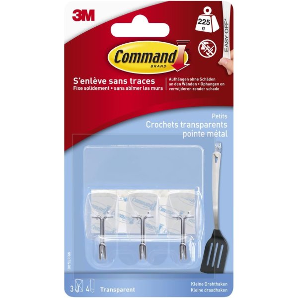 Command Liten Transparent Ståltrådskrok 17067CLR 3-pack