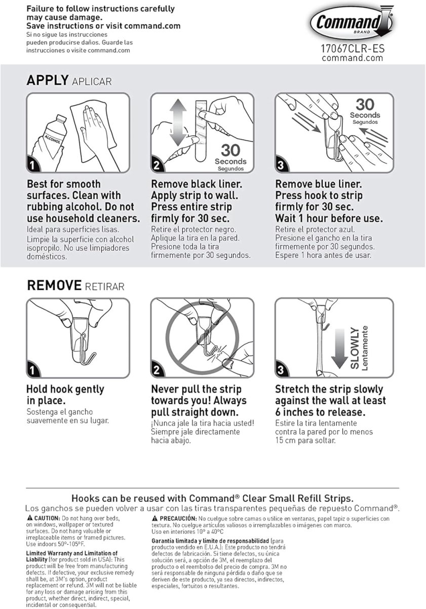 Command Liten Transparent Ståltrådskrok 17067CLR 3-pack