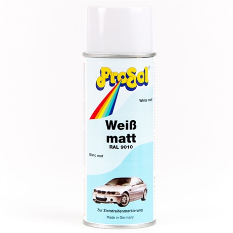 matt sprayfarg vit till malning av bilar, fordon, snickerier och möbler. sprayfarg med mycket god vidhaftning och tackformaga.