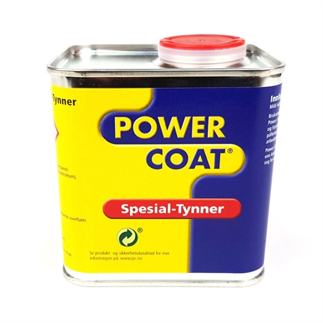 power coat thinner rostskyddsfärg i gul blå metall burk med plast lock
