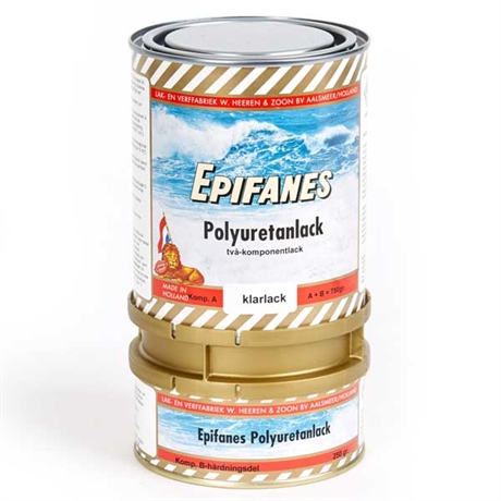Epifanes tvåkomponent polyuretanlack är en slitstark klarlack eller fernissa med hög slitstyrka. Klarlacken ger en högglansyta länge.