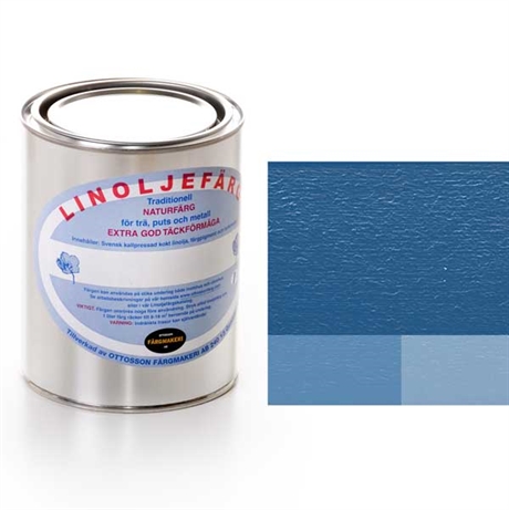 Koboltblå linoljefärg för målning av trä, gipsskivor, metall, glas, puts, tegel, målade ytor och tapeter både interiört och exteriört. Linoljefärg är en miljövänlig målarfärg med mycket god hållbarhet, slitstyrka och täckförmåga. Linoljefärg fäster på de