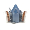 halvmask kit andningsskydd blå med resårband runt huvudet och vita filter 3m